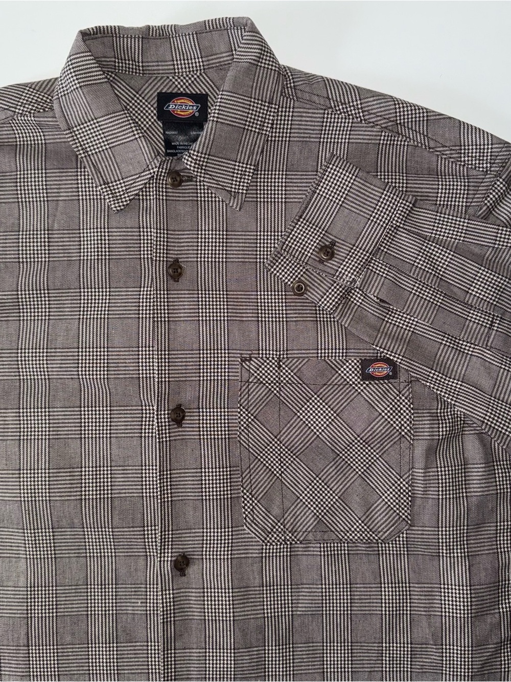 Dickies Button Down Shirt Men's XS Brown Plaid 100% Cotton Heavyweight